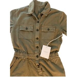 KanCan Utility Romper Olive Green Button Front Short Sleeve Pocketed Small NWT